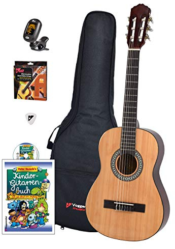 Voggy’s Kindergitarren-Set 1/2 - Gitarre für Kinder ab 6 Jahren im Komplettset mit Zubehör auch geeignet für Anfänger, natur