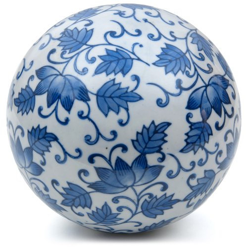 ORIENTAL FURNITURE Dekorative Porzellan-Kugel, 15,2 cm, Blaue Blätter