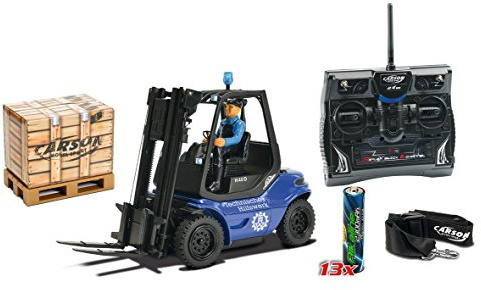 Carson 500907175 1:14 Chariot élévateur THW 2,4 GHz 100% RTR - Véhicule radiocommandé, véhicule Utilitaire, échelle 1:14, Fonctions Lumineuses et sonores, Piles de l'émetteur incluses