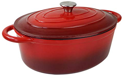 LTLWSH Grande Cocotte Faitout Oval avec Couvercle, Fonte Émaillée Compatible Induction Dégradé Rouge 32 cm