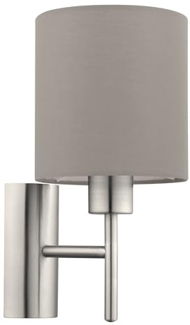 EGLO Wandlampe Pasteri, 1 flammige Textil Wandleuchte | Flurlampe aus Metall in Silber und Stoff in Taupe, E27 Fassung