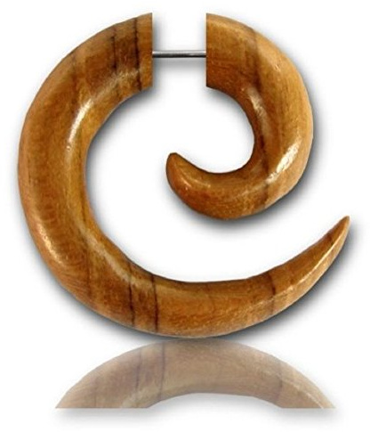 CHICNET Faux piercing en forme de spirale en acier inoxydable - En forme d'escargot - En bois - Unisexe - 6 mm - 8 mm - En acier chirurgical - Fermoir à vis, 1,2 millimeter, Bois, Sans pierre.