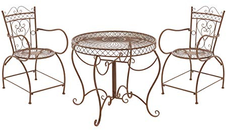 CLP Garten-Sitzgruppe Sheela I Garten-Set Aus Lackiertem Eisen: 1 Tisch Und 2 Stühle I Antike Gartenmöbel Im Jugendstil, Farbe:antik braun
