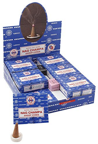 Satya 01431 Nag Champa Incense Dhoop Cones, 12 Packs x 12 Pieces