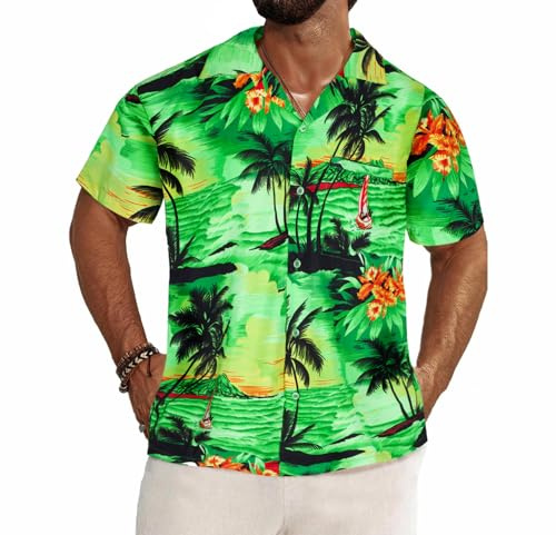 REDSTAR Chemise Hawaienne Homme - Chemise Homme Manches Courtes à imprimé de Fleurs Tropicales - Chemises hawaïennes pour Hommes pour Enterrement de Vie de garçon ou fête de la Plage.