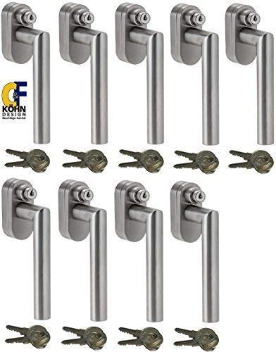 Abschließbarer Fenstergriff L-Form, Sicherheitsklasse ES2 geprüft, Edelstahl matt - Stiftlänge 35 mm, im Set 9 Stück alle gleichschließend mit insgesamt 18 Schlüssel