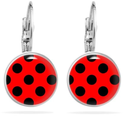 Marienkäfer Ohrringe Polka Dots Schwarz Rot Hängende Ohrstecker Edelstahl Rockabilly Perfekt für Fasching Karneval Ladybug Kostüm für Erwachsene Kinder Mädchen Accessoires