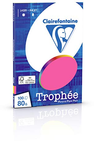 Clairefontaine 4120C – Ries skrivarpapper/kopieringspapper Clairalfa PPP, DIN A4, 80 g, 100 ark, blandade neonfärger, 1 Ries