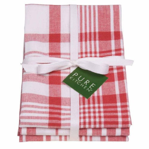 Danica 84-5038 Jumbo Red Pure Kitchen Set of 3 Tea towels 60x90cm mixed stripes/checks