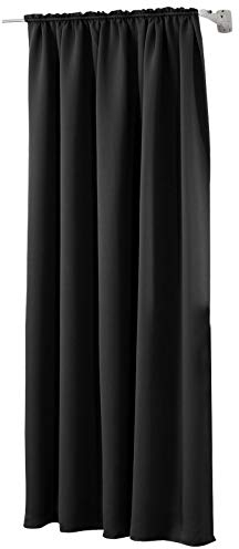 WOLTU Thermovorhang, Verdunklungsvorhang für Wohnzimmer Schlafzimmer, Blickdicht, mit Kräuselband für Schiene, 250g/m² Schwere Wärmeisolierende, 135 x 225 cm, Schwarz