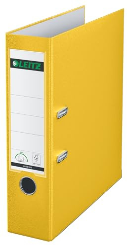 Leitz Qualitäts-Ordner 180° Plastik, das Original, DIN A4 Aktenordner 8 cm breit, 90% Recycling-Karton, 30% Pre-Consumer Recycling-Kunststoff, Mit 180° Mechanik, 600 Blatt Kapazität, Gelb, 10105015