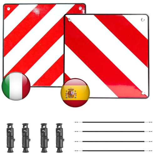 2-i-1 varningstavla Italien och Spanien, 50 x 50 cm varningstavla cykelhållare av aluminium med 4 spännlinor, varningsskylt Italien cykelhållare för husbil, cykelhållare, husvagn, bakhållare