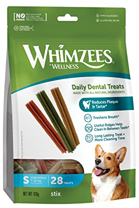 WHIMZEES Stix, Kaustangen für kleine Hunde, Hundesnack zur Zahnpflege, Größe S, 28 Stück, ohne Zuckerzusatz, getreidefrei, natürlich, fettarm