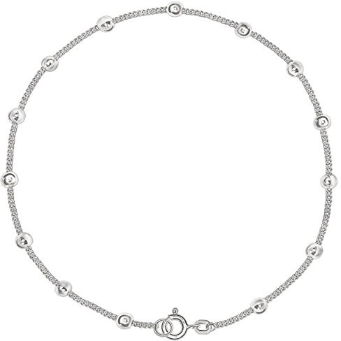 CLEVER SCHMUCK Damen Fußkettchen Panzer 27 cm mit vielen Kugeln Ø ca. 2,5 mm glänzend Sterling Silber 925 in Geschenkfaltbox