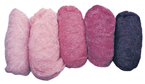 Rayher 5363500 Reine Schurwolle, meliert, Vlies, 5 Farben à 20g, Rosa-Töne
