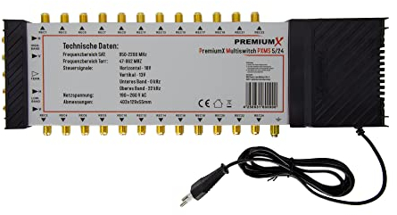 PremiumX PXMS 5/24 Multischalter mit Netzteil Multiswitch 1 SAT für 24 Teilnehmer Satverteiler Digital HDTV FullHD 4K UHD 8K