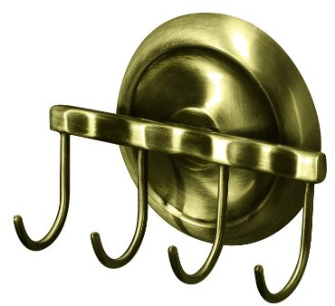 Bisk 02214 Deco Multi-Robe Hook in Antique Brass, 10 x 8 x 4.5 cm
