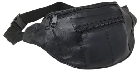 RAS Echtes Schwarzes Leder Qualität Taillenbeutel Reisetasche Verstellbarer Gürtel - 1013