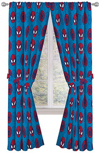 Jay Franco Kids Window Drapes - 4 Piece Curtain Set Includes 2 Tiebacks, Beautiful Bedding Room Décor and Easy Set Up, Blue - Super Hero Adventures, 84 Inch