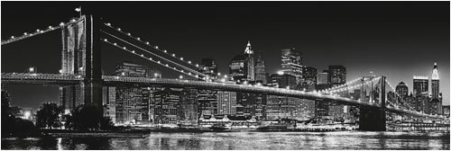 Ciudad de Nueva York puente de Brooklyn de noche B/W Póster para puerta de papel gigante Medidas 62 x 53,34 cm (158 x 53 cm)