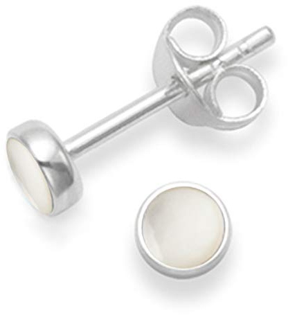 Heather Needham Sterling Silver Mother of Pearl Earrings - SIZE: 4mm. Mother of Pearl small Stud Earrings - Gift boxed. SEE SECOND PHOTO FOR SIZE. 5554MOP