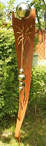 Gartendekoshop24 – Gartendeko Rost Stecker, 200 cm, mit 5 Edelstahlkugeln, für draußen. Toller Garten Rost Stab, Gartenstecker, handgefertigt aus Edelrost, für den Außenbereich. Geschenkidee.