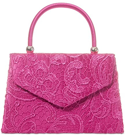 fi9 ® BNWT Bolso retro de encaje floral para novia, boda, noche, bolso de fiesta, bolso de mano de hombro (Rosa fucsia)
