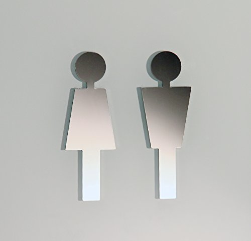 Schönbeck Design WC Schild Mann & Frau aus Edelstahl poliert - selbstklebendes Toilettenschild für Bürobäder und Badezimmer, handgefertigtes Türschild, Schild Gäste WC Made in Germany (poliert)