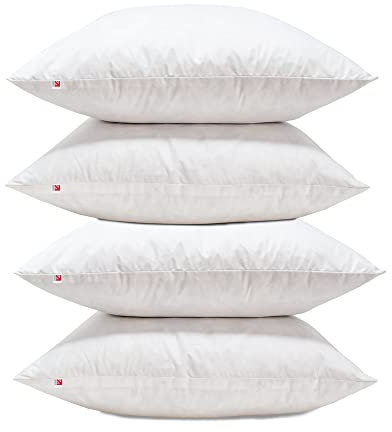 Lancashire Textiles Cushion Pads Generously Filled With Ethically Sourced Duck Feathers Encased In Pure Cambric Cotton Cover 4 Pack 18 x 18 (45cm) - 100% Downproof Cotton Cover - Made in UK