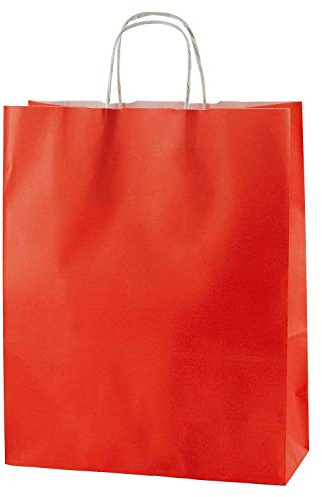 Thepaperbagstore 20 högkvalitativa papperspåsar med tvinnade handtag - röd - medium 250 x 110 x 310 mm