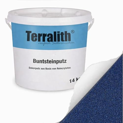 Terralith Buntsteinputz 14kg in blau, Sockelputz für Innen und Außen mit Reinacrylat Bindemittel aus Naturstein, 1-2mm Körnung (BSP23)
