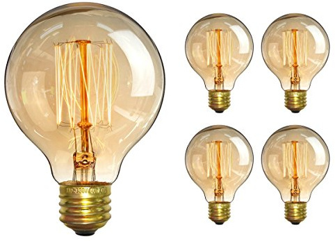 CTKcom Vintage Edison Bulb(4 Pack)- Antique Incandescent Bulbs Dimmable 40W Equivalent Warm Yellow Lamps, for Loft Coffee Bar Kitchen Home Light Fixtures Squirrel Cage Filament E26/E27 Base G80 110V