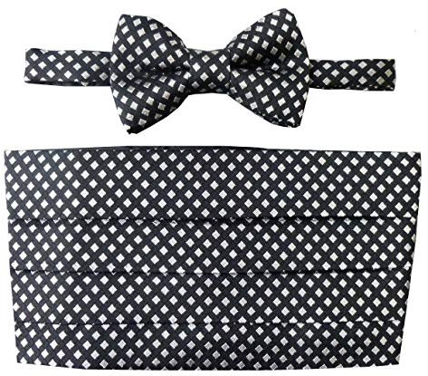 Great British Tie Club Schwarz & Silber Kariert Kummerbund Set: Inklusive Fliege und Taschentuch