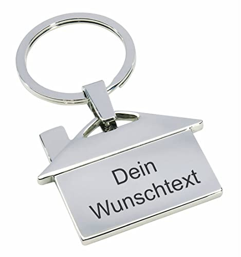 polar-effekt Schlüsselanhänger in Häuschen-Form Personalisiert mit Gravur - Schlüssel-Anhänger Geschenkidee - Mitbringsel inkl. Geschenketui [Gravur auf Vorder- und Rückseite]