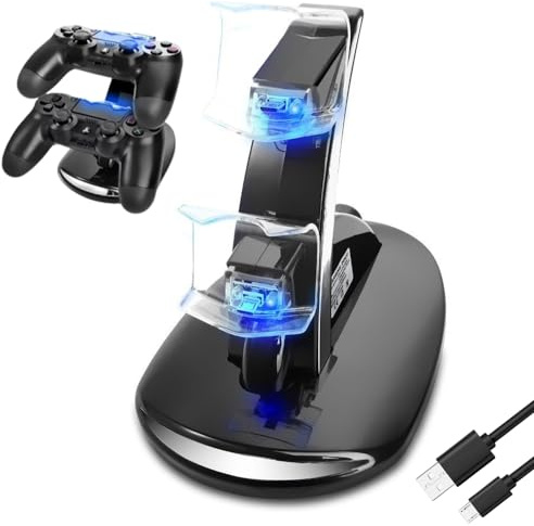 PS4 Controller Charge Station - CEStore® 2X USB Simultaneous Charger Dual Charging Vertical Dock Cradle Stand Accessory for Sony Playstation 4 Gaming Control with LED Indicator + Micro Cable