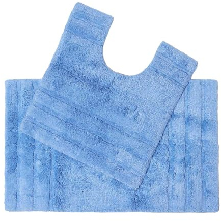 Homescapes 2-teiliges Badematten Set Spa Supreme bestehend aus Duschvorleger 50 x 80 cm und WC Vorleger 50 x 55 cm aus Reiner Baumwolle blau