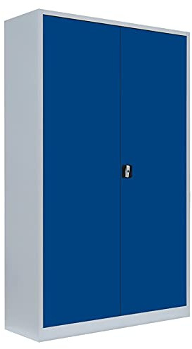 Flügeltürenschrank komplett montiert Metallschrank abschließbar grau/blau 195x120x42cm (HxBxT) 4 Fachböden Lagerschrank Aktenschrank Büroschrank Werkzeugschrank 530371