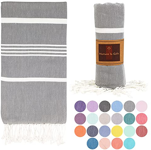 Beach Towel 100% Cotton Turkish Beach Towel Adult 38x70 Inch Pre-washed Absorbent Extra Large|Sand Free Quick Dry BathTowels|Lightweight Blanket|Travel Cruise Camping Spa Gym Yoga Towel|Dapple Grey