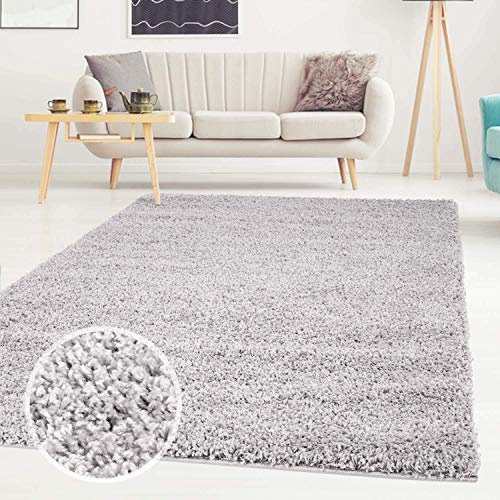 carpet city Shaggy Teppich Hochflor Langflor Einfarbig Uni Grau Weich Flauschig Wohnzimmer, Größe: 160 x 230 cm
