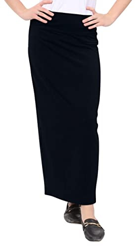 Kosher Casual Long Pencil Skirts for Women – Cotton Stretch Fabric Fitted Maxi Skirt with High-Waisted Fit – Women’s Long Pencil Skirt for Everyday Wear (Black, XL)
