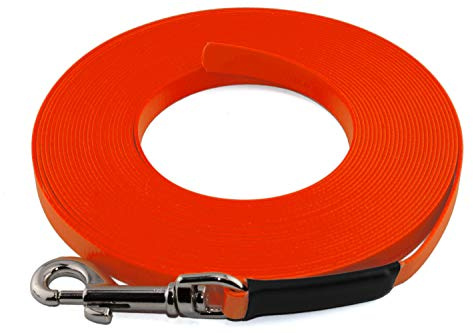LENNIE Leichte BioThane Schleppleine, 9mm, Hunde 5-15kg, 5m lang, ohne Handschlaufe, Neon-Orange, genäht