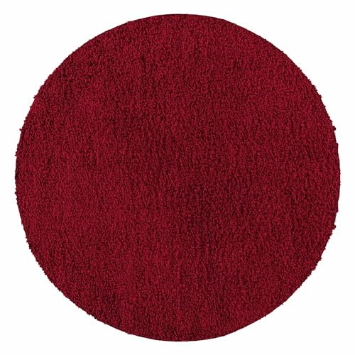 Carpetsale24 Shaggy Hochflor Teppich 160 cm Rund Rot weich flauschig modern einfarbig Für Wohnzimmer oder Schlafzimmer für Wohnzimmer Schlafzimmer Flur