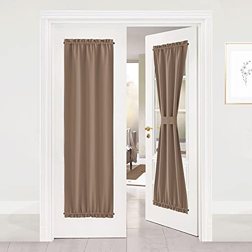 NICETOWN Cappuccino Blckout French Door Curtains with Tieback for Window