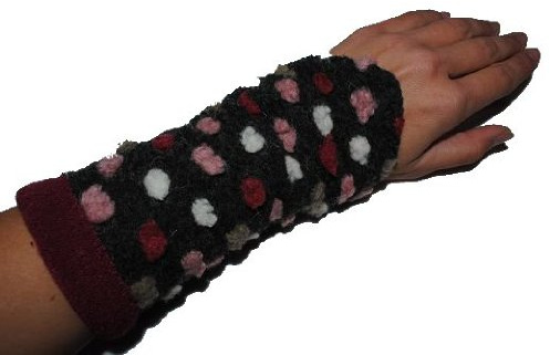 grau Filz / Fleece Punkte Stulpe Pulswärmer Armstulpen Muff Stulpen Stulpe