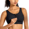 SYROKAN Women's High Impact Zipper Front Wire Free Cross Back Support Sports Bra Black 40D