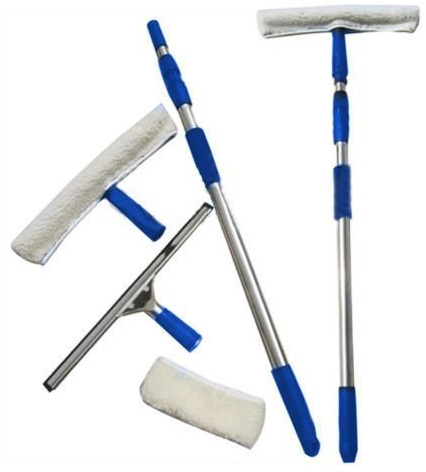 GadgetKing Telescopic Extending Window Cleaning Washing Kit Equipment with Pole Head & Squeegees Large Cleaner Clean WASH