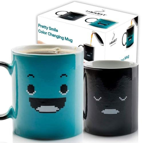 InGwest. Morning Coffee Cup. 11 Ounce. Changing Colour Mug with Funny Smile. Ceramic Heat Sensitive Heat Sensitive MugCup. Novelty Heat Sensitive Funny Mug