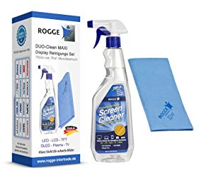 ROGGE Duo-Clean Maxi, 750ml Bildschirmreiniger inkl. Microfasertuch 38x40cm. Bildschirmreiniger-Screen Cleaner- Display Cleaner für LCD-TFT-LED+OLED. streifenfreie Reinigung mit Anti-Statik-Effekt