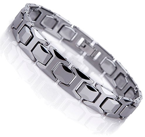 Bracelet solide à maillons pour homme en tungstène poli style pyramide (argent, 11 m)