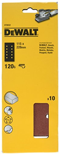 DEWALT confezine da 10 fogli - 10 fori carta abrasiva grana 120 1/2 foglio velcro, DT8552-QZ